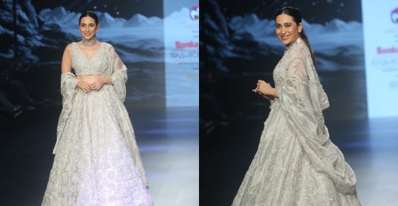 Karisma Kapoor Looks Stunning Ivory Lehenga on Bombay Times Fashion Week 2023