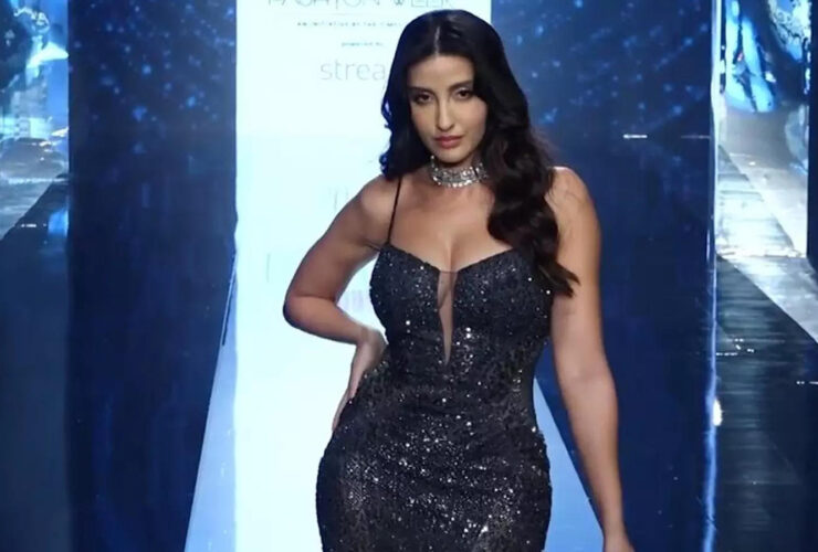 Nora Fatehi Sizzles in Plunging Gown Bombay Times Fashion Week 2023