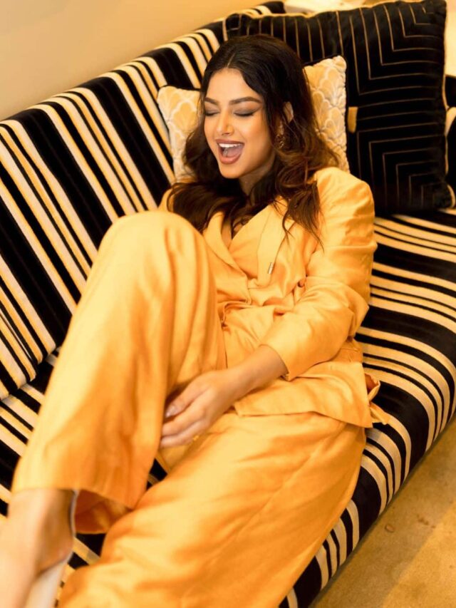 Harnaaz Sandhu sparkles in a bright yellow pantsuit – Latest Photshot