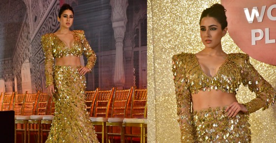 Sara Ali Khan Stuns in Golden Sequin Gown: Jio World Plaza Launch